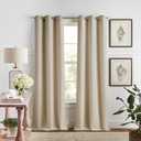 Martha Stewart Beige Room Darkening Curtains Textured Lined Grommet Window Curtain Panel Pair, Sutter, Set of 2, 95", Sand, 37"W x 95"L
