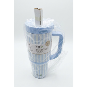 Ello Oasis 30 oz Tumbler with Handle & Retracting Straw | Reusable Insulated Stainless Steel Cup 100% Leakproof, Gifts for Teens Women Men | Keeps cold for 24 Hours, Cup Holder Friendly, Stripes, Blue
