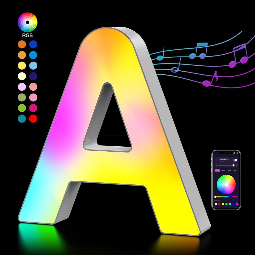 Letter Led Lights for Bedroom - Alphabet Music Sync Color Changing Strip Lights with App Control RGB Light Up Letters for Room Home Party Gaming Room Christmas Decoration Letter Lights Colored Letters (A), Pack Of 3