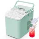 Sweetcrispy Countertop Ice Maker with Scoop, Basket and Handle, Portable Ice Machine 9 Ice Cubes Ready in 6 Mins, 26.5lbs in 24Hrs, 2 Sizes for Home Kitchen Office Bar Party, Green