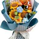 Graduation Gifts Crochet Flowers Bouquet, Handmade Sunflower Rose Bear Graduations Flower Bouquet for Birthday, Teacher Appreciation Gifts, Christmas, Home Dcor (Include Card) Blue