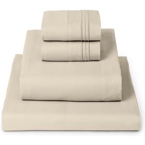 Mellanni King Sheets Set - 4 PC Iconic Collection Bedding - Hotel Luxury, Extra Soft, Cooling Bed Sheets - Wrinkle, Fade, Stain Resistant (King, Beige)