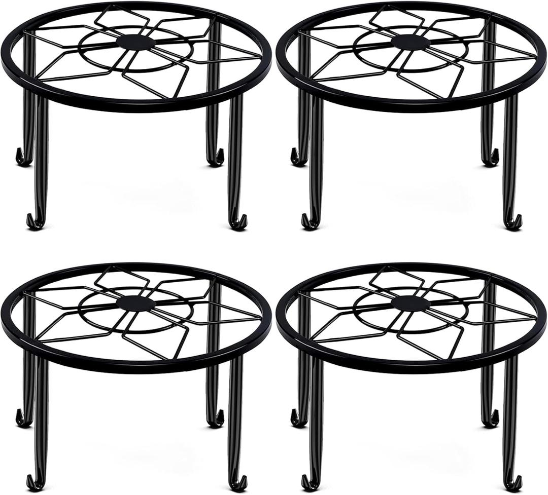 4 Pack Black Metal Potted Plant Stand for Indoor and Outdoor Plants 9.1 inches Heavy Duty Flower Pot Planter Holder, Metal Rustproof Iron Garden Container Round Supports Rack for Planter Pumpkin Stand