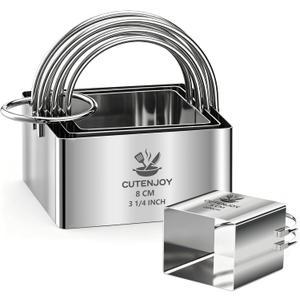 4 Pieces Square Cookie Cutters - 2inch, 2.25inch, 2.75inch, 3.15inch Stainless Steel Biscuit Cutter with Handle and Big Ring, Professional Baking Dough Cutter Tools for Cakes, Sandwiches
