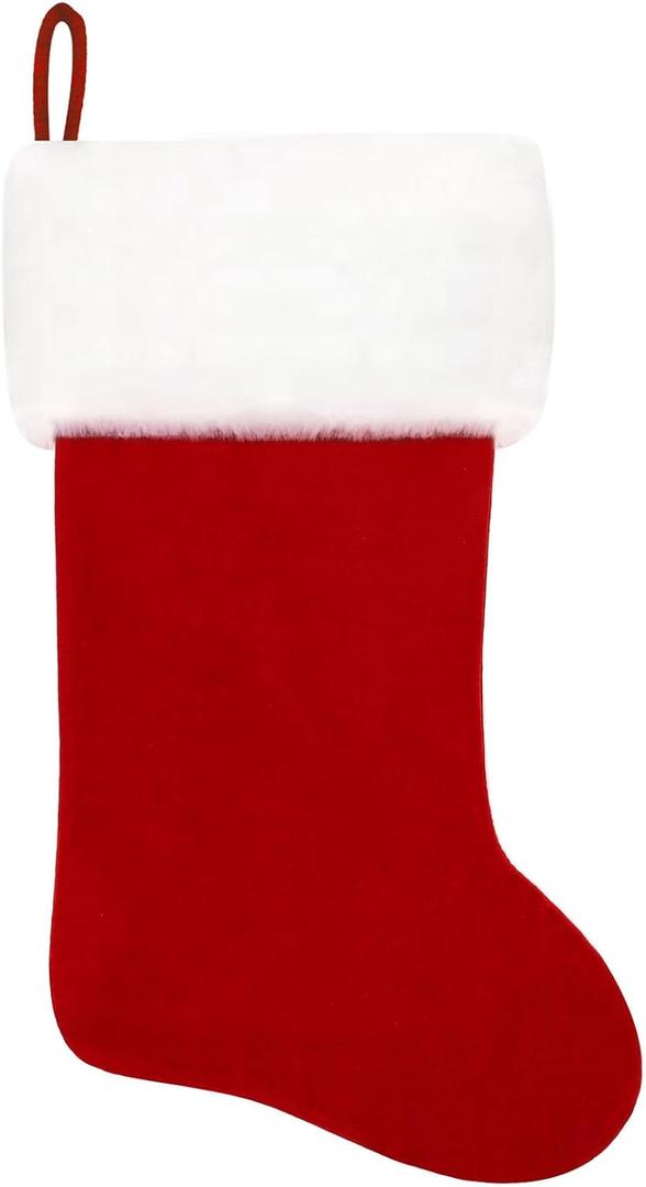 20 Inches Christmas Stockings Red Velvet with White Super Soft Plush Cuff Xmas Stockings Classic Personalized Stocking Decorations for Family Holiday Season Dcor (No Letter)