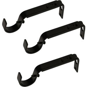 Adjustable Curtain Rod Brackets, 3 Pcs Premium Rod Brackets for Wall, Curtain Rod Holder, Drapery Rod Holders Hardware Window Curtain Rod Support Hanger for 7/8 or 1-Inch Rod (Black)