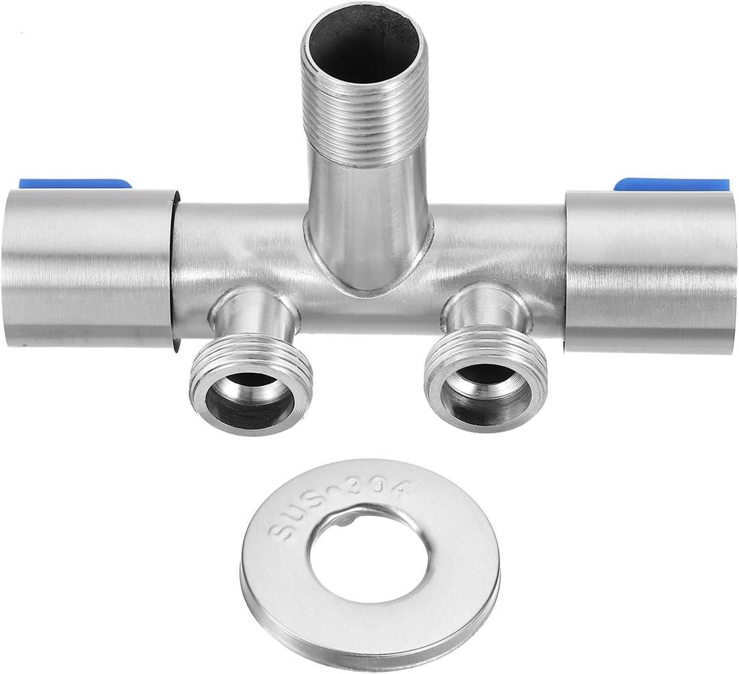 uxcell 2 Way Garden Hose Splitter, Stainless Steel 1/2" Heavy Duty Water Hose Connector Pipe Hose Adapter Faucet Adapter for Water Pipes Washing Machine Tap Shunt, Blue