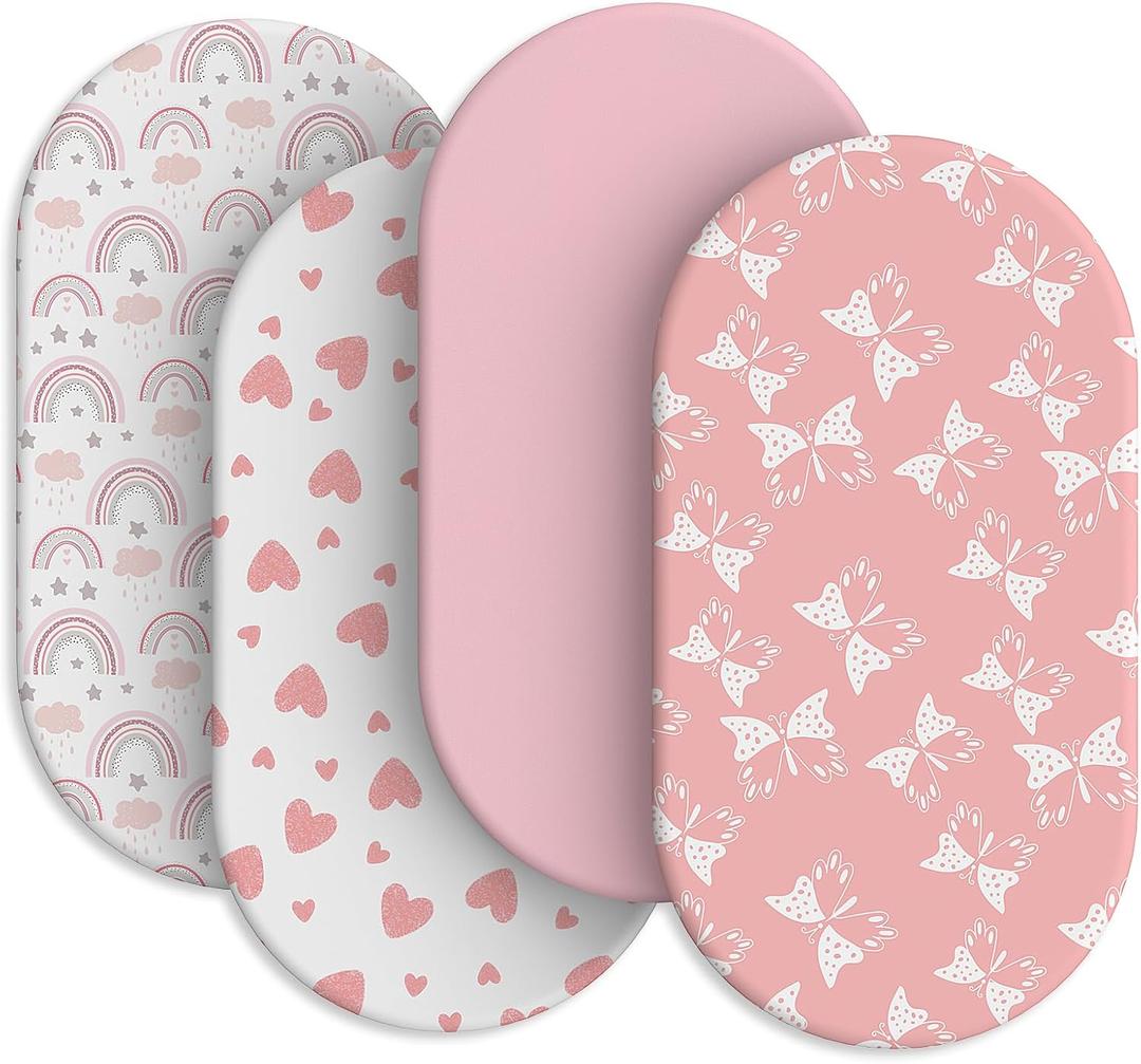Baby Bassinet Sheets for Baby Boy Girls,4-Pack Fitted Bassinet Sheets Set Compatible with Halo Bassinest Swivel Sleeper,Baby Delight,Angelbliss,32"X16" (Pink Collection)