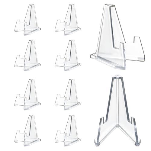 HillSpring 10 Pack 2.2 Inch Clear Small Easel Stand, Acrylic Tabletop Mini Stand, Display Holder for Sports Cards, Challenge Coin, Graded Cards, Name Card, Photo, Sign, Medal, Crystals, Plates