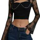 JOKELAMB Women Lace Bolero Shrug See Through Floral Cardigan Sheer Mesh Cropped Y2K Going Out Tops, Small