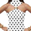 Womens Sleeveless Halter Tops Pleated Twist Front Slim Fit Date Night Clubwear Halter Neck Tank Tops (Size M)