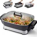 Elite Gourmet 15" x 12" x 3" Stow-Away Foldable Electric Skillet, Ceralast PFAS Free Ceramic, 1500W Rapid Heat, Dishwasher Safe Pan & Lid, Black/Grey