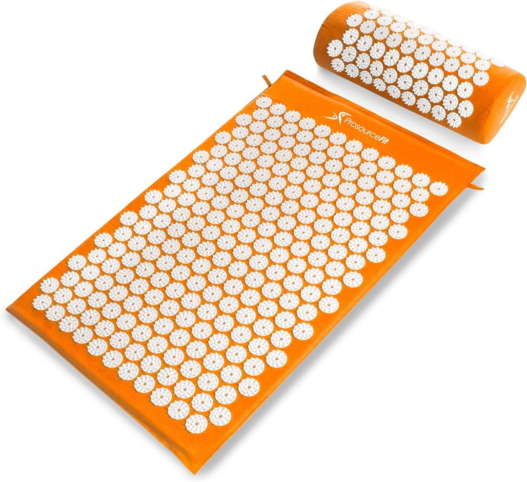ProsourceFit Acupressure Mat and Pillow Set for Back/Neck Pain Relief and Muscle Relaxation (Large - Orange/White)