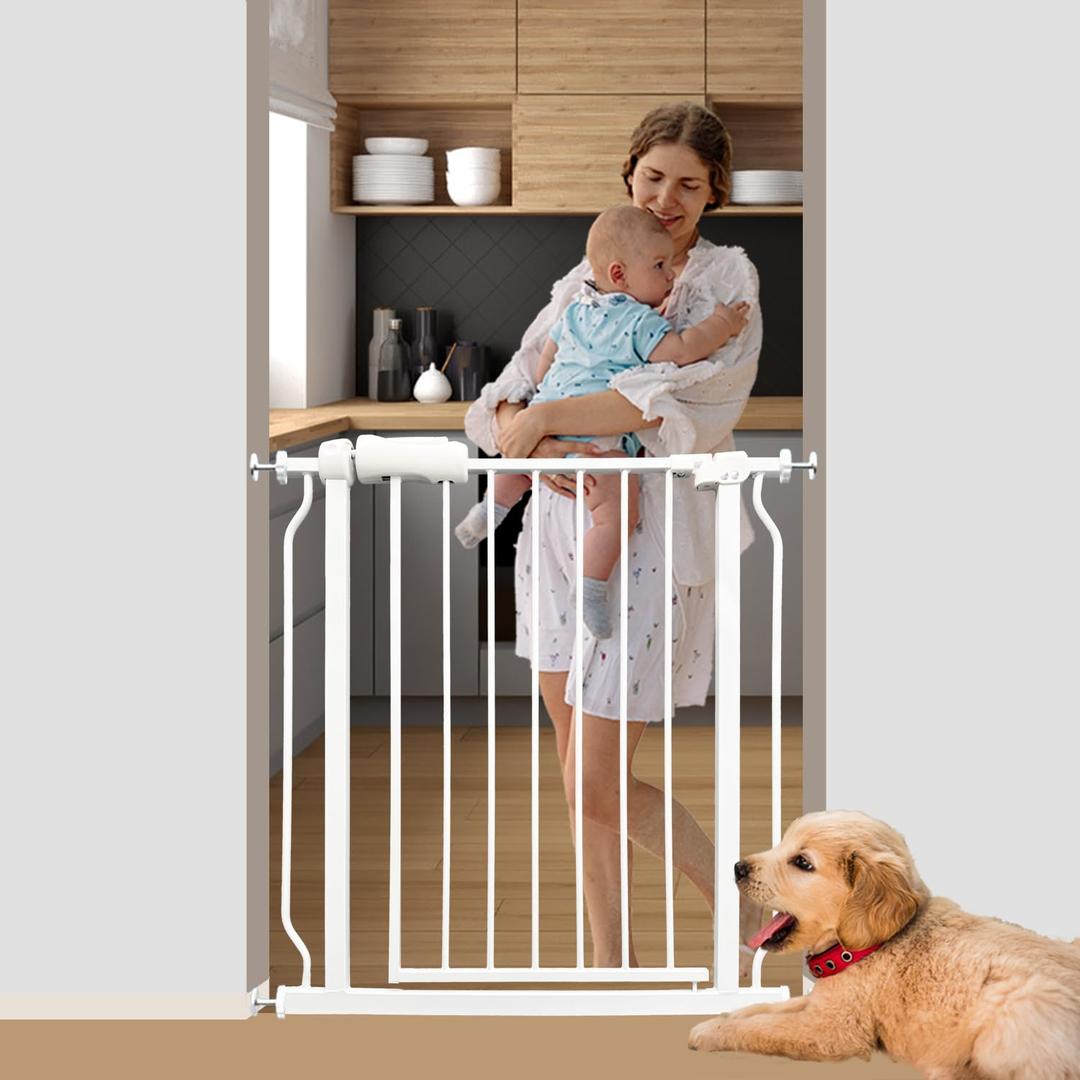Extra Wide Baby & Dog Gate 62-67 Inch, Pressure Mounted No Drilling, Adjustable Indoor Safety Gate for Stairs & Wide Doorways - Metal Design for Kids and Pets, White 
