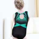 BAOHULU Girls Gymnastics Leotards with Active Shorts Sparkly Tank Biketards Toddler Kids Dance Practice Outfit (9-10 Years, Diamond Blackgreen Set)
