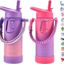 Mininoo Insulated Kids Water Bottle, 16oz Stainless Steel Water Bottle Kids with Paracord Handle for Girls, Boys (2 Pack)