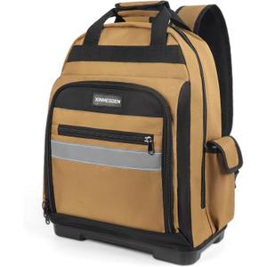 Tool Bag Backpack, Heavy Duty Tool Backpack Bag with Waterproof Molded Base, Electrician Work Pack for Hand Tools, Multi Pockets Tool Storage Organizer for Contractor, Plumbers, HVAC Techs