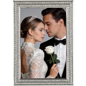4x6 Picture Frame Silver Metal Glass Tabletop Stand Wedding Home Decor | Modern Decorative Photo Frame Artwork Gallery Piece for Shelf Office Desk and Housewarming Gift