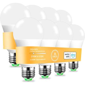 MELPO Alexa Light Bulb 130W Equivalent, Smart Light Bulbs Warm White to Daylight Tunable, A19 E26 Bluetooth LED Bulbs Controlled by BRmesh APP and Alexa only, Timing, Flicker-Free8 Pack (8)