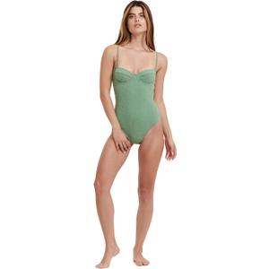Womens Dusk Green Floral Underwire Balconette One Piece Swimsuit with Adjustable Straps Swim Essential (Medium)