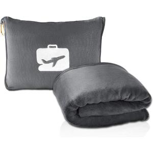 EverSnug Travel Blanket and Pillow - Ultra-Soft, Compact & Lightweight, 65x40 Inches, with Carry Case, Luggage Sleeve & Backpack Clip for Airplane Comfort (Grey)