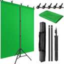 Green Screen Backdrop Kit with Stand, 5X6.5ft Portable Green Screen Backdrop with Stand kit, GreenScreen Background with Stand Carrying Bag Clamp for Streaming Video Zoom