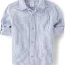 Gymboree boys And Toddler Long Sleeve Linen Button Up Shirt (12, Baby Blue)
