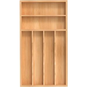 Silverware Organizer, Bamboo Kitchen Drawer Organizer, Utensil Holder, Cutlery Tray & Spoon Flatware Storage with Grooved Drawer Dividers (8.5''W x 15.5''D)