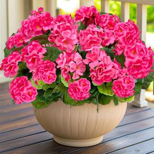 Artificial Geraniums Flowers for Outdoors Summer Decor, 4 Bundles UV Resistant Fake Geraniums Flowers Silk Faux Plants for Home Planter Gardens Table Patio Porch Indoor Spring Cemetery Decor(Pink)