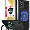 For Samsung Galaxy S22 Plus Case Compatible Wireless Charging Magnetic,with Screen Protector,for S22 Plus Phone Case Built-in Stand Ring Military Grade Shockproof Heavy Duty Protection Black