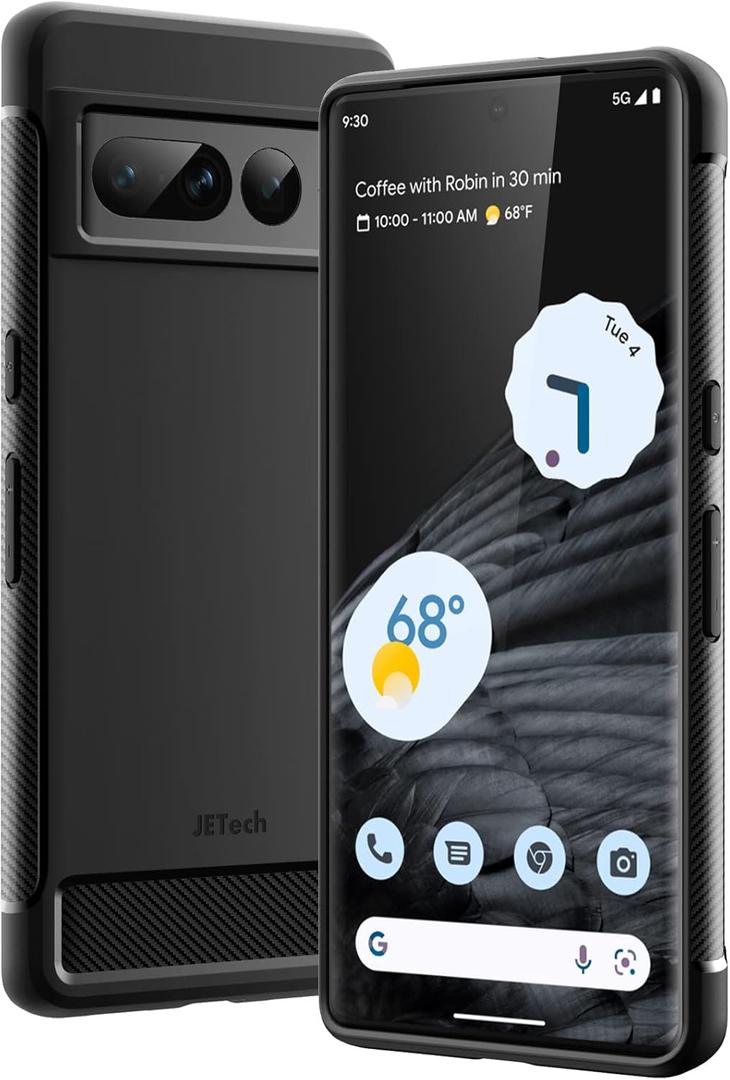 JETech Slim Fit Case for Google Pixel 7 Pro, Thin Phone Cover Matte Finish with Shock-Absorption and Carbon Fiber Design (Black)