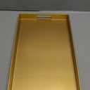 MAONAME Gold Decorative Tray for Coffee Table, Modern Serving Tray with Handles, Plastic Ottoman Trays for Living Room, Bathroom Decor, 15.8" L x 10.2" W x 1.4" H