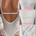 Women Lace Bodysuit Sexy Teddy Lingerie Body Suit Eyelash Trim Mesh Stripes 1 Piece Snap Crotch Tops (Red, S)