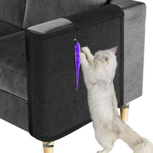 Cat Scratch Couch Protector,Cat Scratch Sofa Armest Cover with Sisal Mat and a Toy for Small Animals Indoor use 23.6L*19.7W (Black/Left Hand)