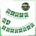 Video Game Birthday Decorations Boys - 38 Pcs Green Level Up 8th Gaming Party Banner Backdrop Foil Balloons Cake Cupcake Toppers Decor Kits For 8 Year Old Party Supplies