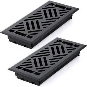Blulu 2 Pack Floor Register 4" x 10" Black Vent Covers, Heavy Duty Walkable Steel Floor Vent Covers, Diagonal Pattern for Easy Air Flow, Adjustment Damper Rust Proof Finish for Home Decor