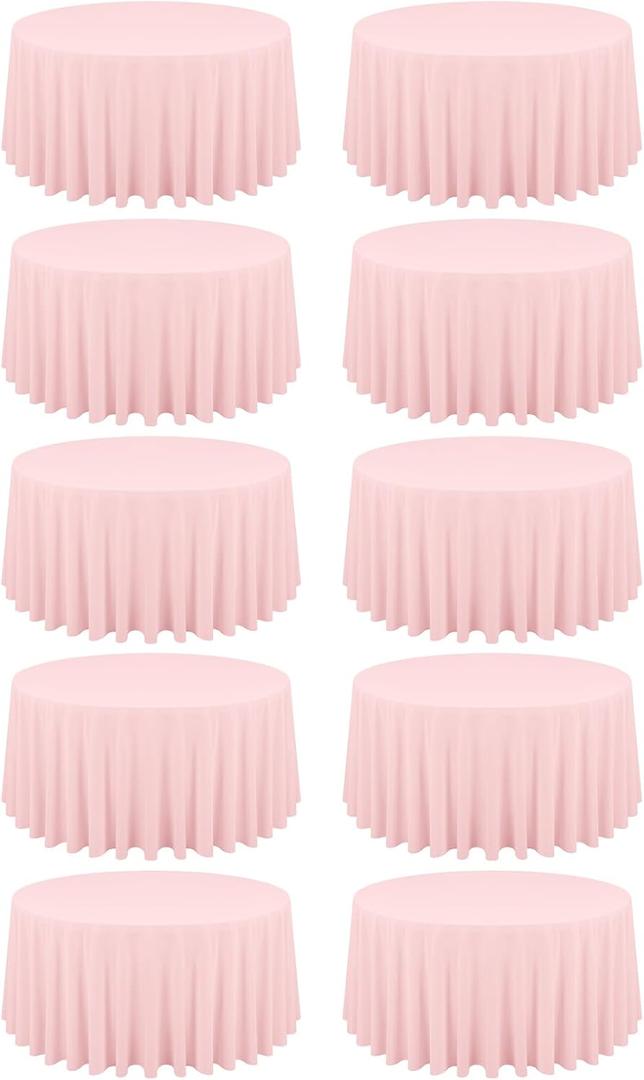 10 Packs 120 Inch Pink Round Polyester Tablecloths