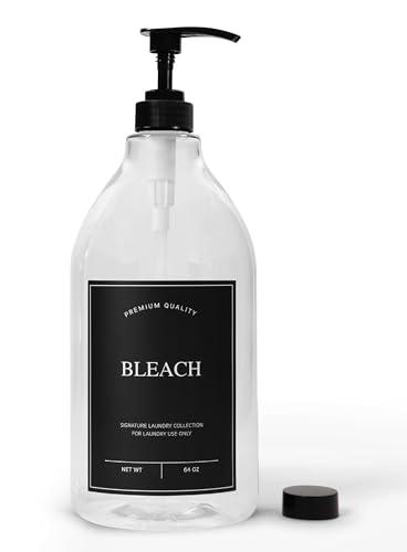Calindiana Modern Farmhouse Bleach Liquid Laundry Detergent Dispenser for Laundry Room Decor and Organization, PET Plastic Landry Soap Containers with Water Resistant Label, Clear 64oz