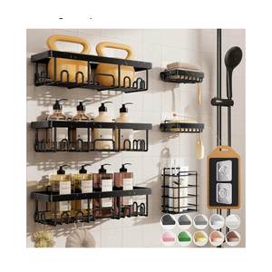 Veken Shower Caddy 6-Pack, Advanced Rustproof Design, No Drilling Adhesive Shelves, Rack with Soap Holder, Large Capacity Bathroom Organizers and Storage, Wall-M