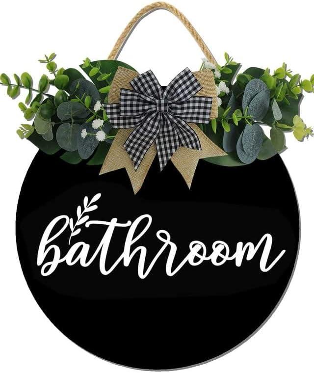 Bathroom Wall Decor,Bathroom Sign,Rustic Round Wooden Wreath Sign,Bathroom Wooden Wall Sign for All The Seasons (12 Inch, D13)