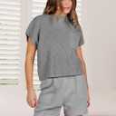 ANRABESS Women's Two Piece Summer Outfits Knit Sweater Short Sets Pullover Tops & Shorts Lounge Matching Clothes Set (S)