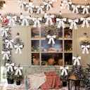 25 Pcs Christmas Tree Decorations 19.7 ft Christmas Wooden Beads Garland with 24 Pcs 7.9 x 9.8 Inches Satin Bows Wooden Beads Garland Ornaments for Xmas Tree Fence Fireplace Decorations