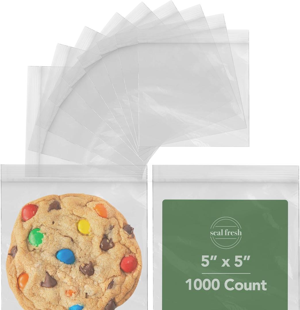 Square Snack Bags  5" x 5" (1000 Count), 2 Mil  Clear Plastic Reclosable Baggies with Resealable Lock Seal Zipper  Zip Bags, Plastic Resealable, Snack Size, Treat Bags
