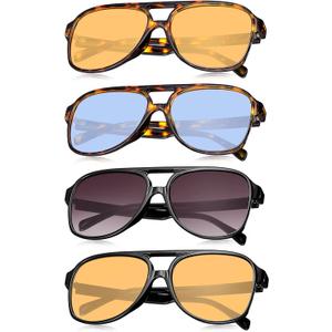 Frienda 4 Pairs Retro Sunglasses Vintage Large Frame Sunglasses 70s Unisex Glasses for Women Men (Vintage Color)