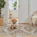 Madane Washable Area Rug 2x4, Small Entryway Rug Non-Slip Vintage Door Mat Indoor Entrance, Low Pile Floor Carpet Runner for Inside Front Door Kitchen Entry Laundry, Turmeric/Grey