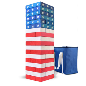 GoSports Toppling Tower - Giant Wooden Stacking Game - Stacks Up to 5 ft - Stars and Stripes