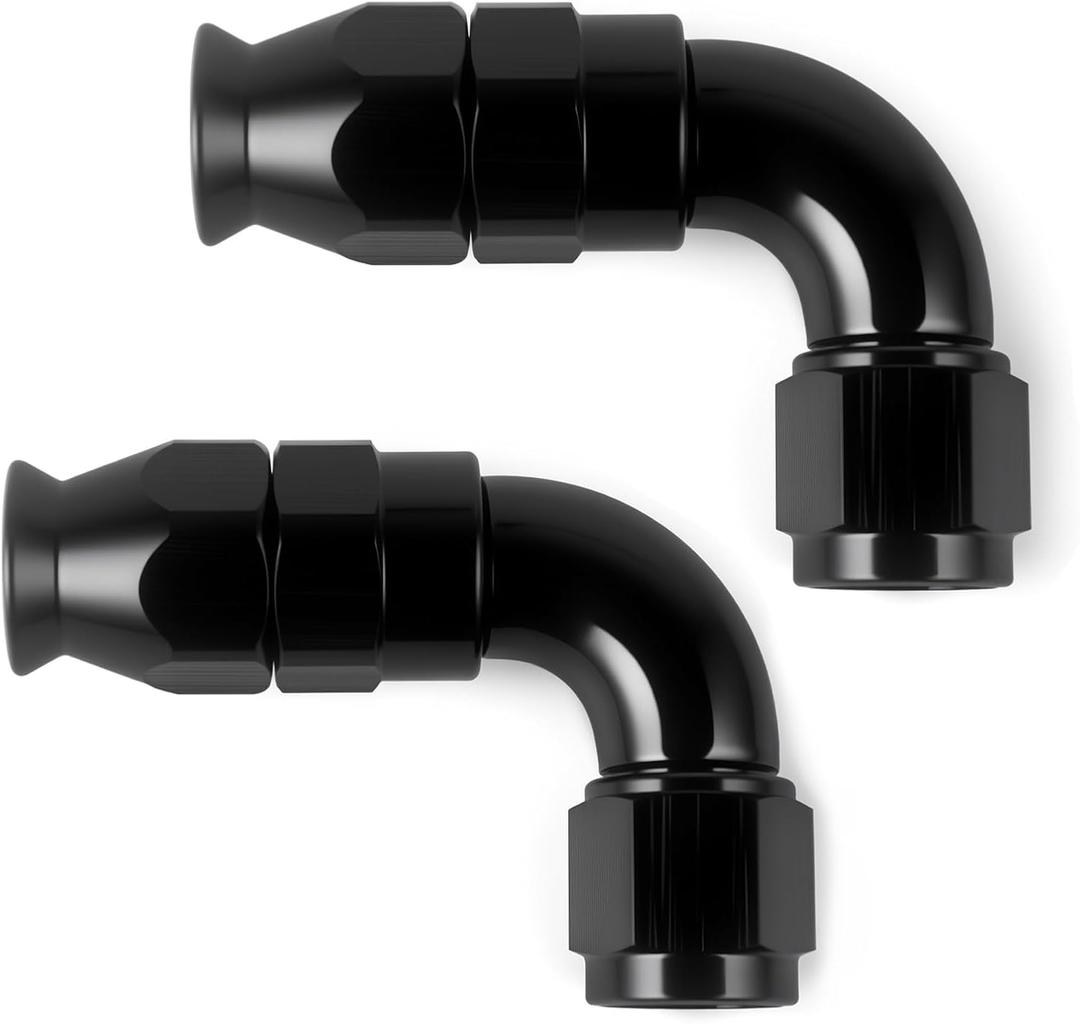 10AN PTFE One Piece Full Flow Hose End Fitting 90 Degree Swivel Only for PTFE Hose Aluminum Black 2PCS