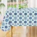 misaya Square Waterproof Vinyl Table Cloth, Wipeable Tablecloth with Flannel Backing, Plastic Table Cover for Dinner, Picnic, Indoor and Outdoor (Navy Mandala, 54" x 54")