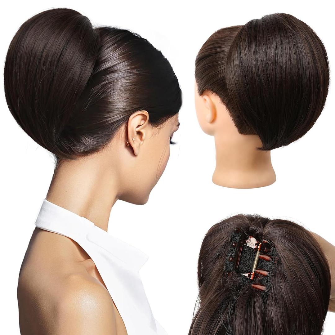 REECHO Ponytail Extension, 8" Short Mini Claw Clip Pony Tail Hair Extensions Natural Soft Feather-Light Tension-Free Ponytail Hairpiece for Women with Short Fine Thin Hair - Dark Brown