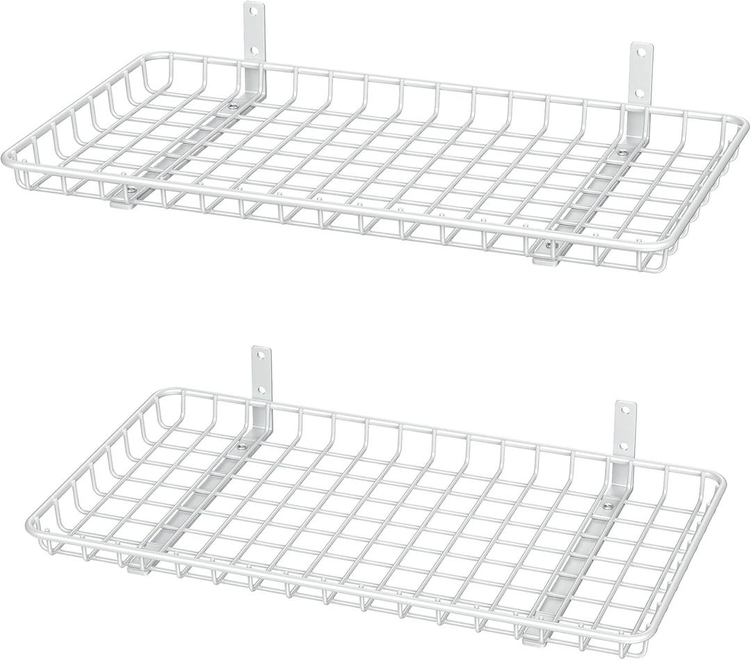 WALMANN 12x24 inch Wall Shelf, Wall-Mounted Storage Shelf for Garage, Closet, Laundry Room, Heavy Duty Floating Shelf, Holds Up to 60 lbs(Pack of 2, White)